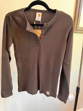 Carhartt Women's Chocolate Brown Ribbed Henley Top